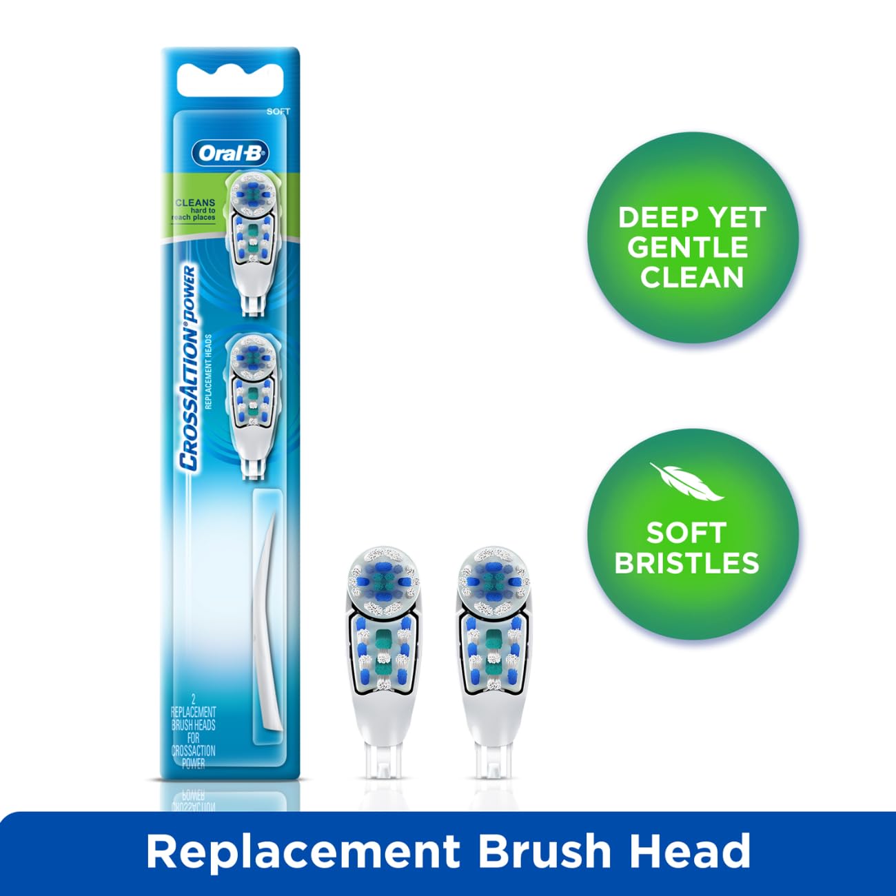 Oral B ORIGINAL Cross Action Battery Toothbrush Replacement Brush Heads [10X POWERFUL THAN COMPATIBLE PRODUCTS], Soft Bristles, 2 Refills