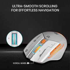Portronics Vader Max Wireless Rechargeable Mouse, Thumb Support, Bluetooth 5.3 & 2.4 GHz Dual Mode, 6-Button Control, Adjustable DPI Up to 2400,Universal Compatibility (Grey)