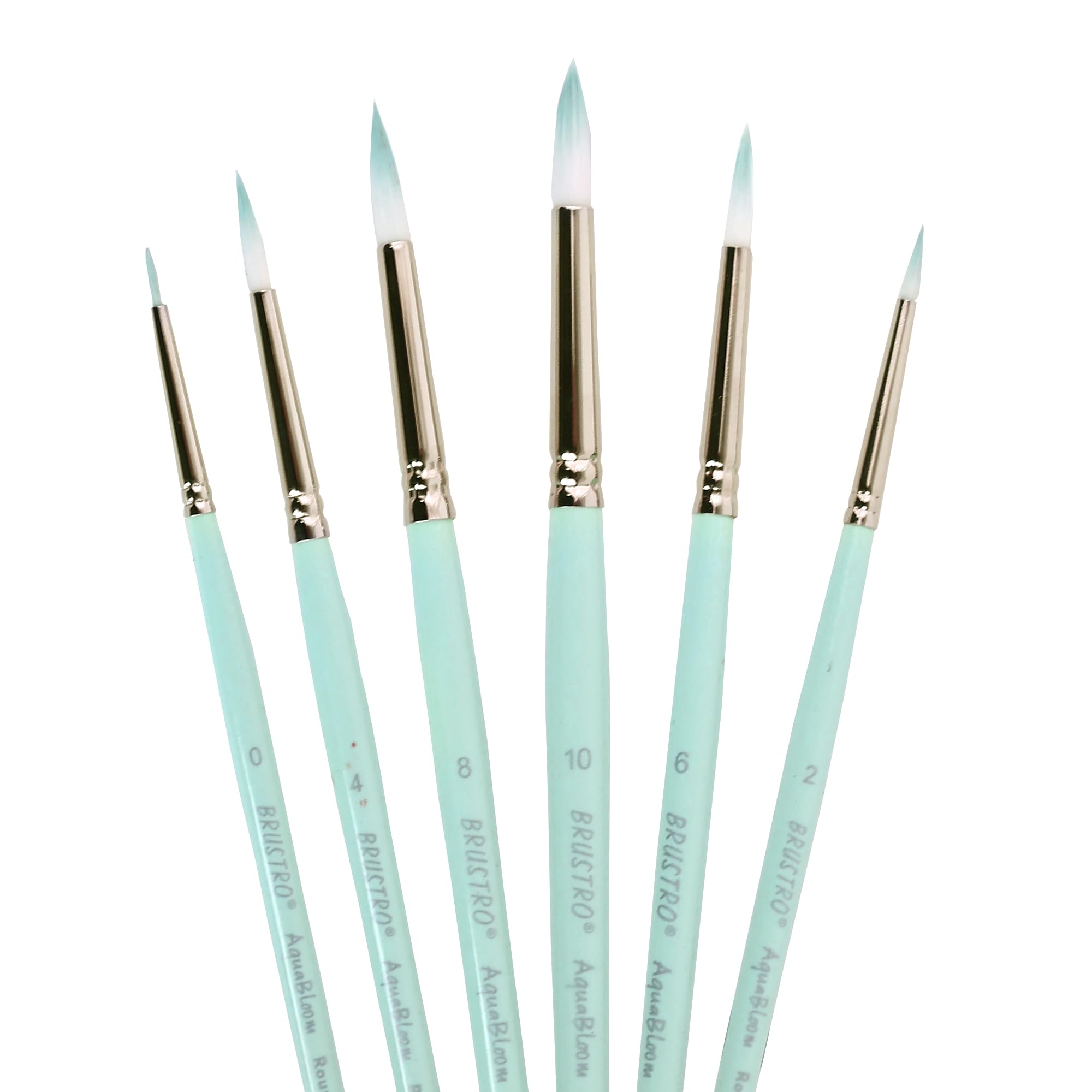 BRUSTRO AquaBloom Artist's Paint Brushes | Round | Set of 6 - Sizes (0, 2, 4, 6, 8, 10) | Wooden Handle, Comfortable Grip, Synthetic Bristles, Ideal for Watercolour, Gouache, Painting