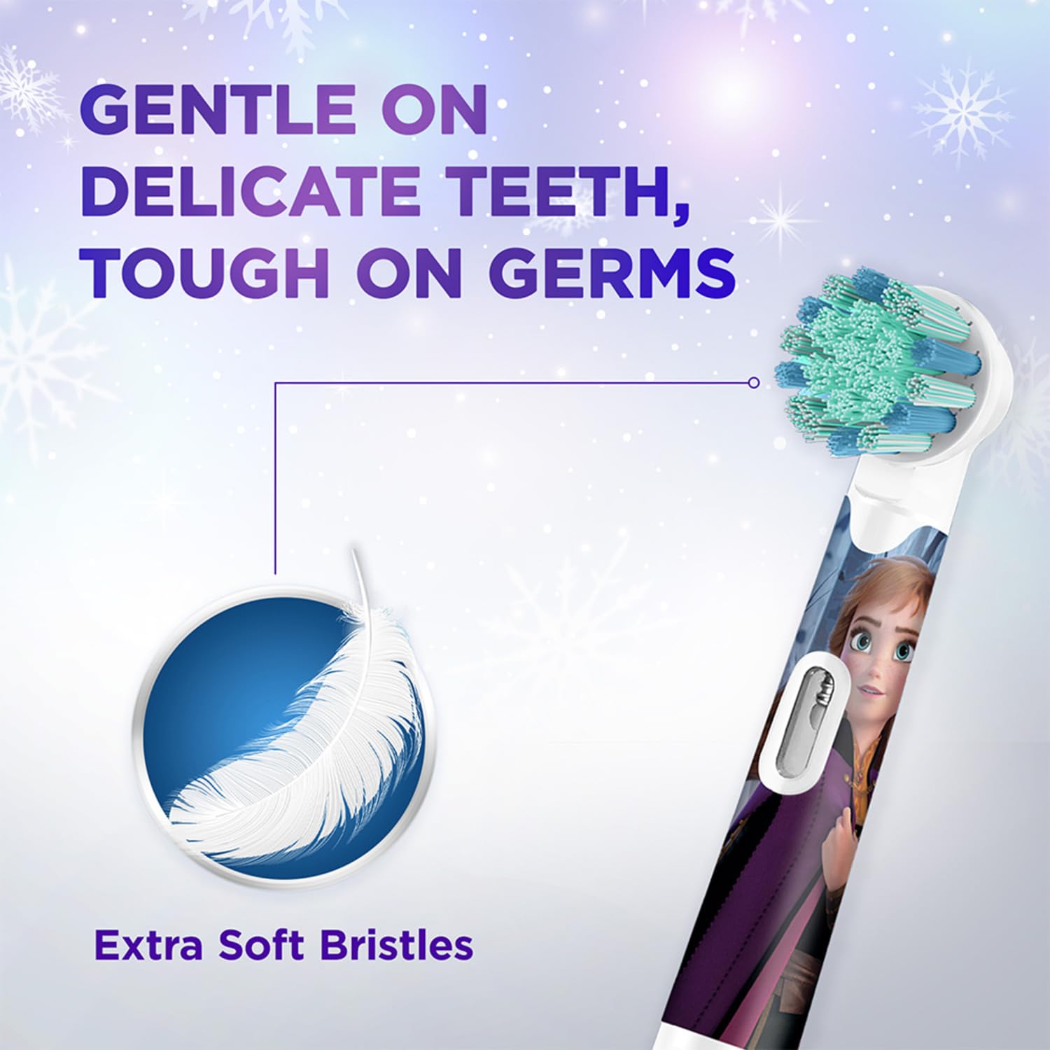 Oral B ORIGINAL Kids Rechargeable Electric Toothbrush Soft Replacement Brush Heads [10X POWERFUL THAN COMPATIBLE PRODUCTS], Frozen Characters, 2 Refills, Deep clean between teeth