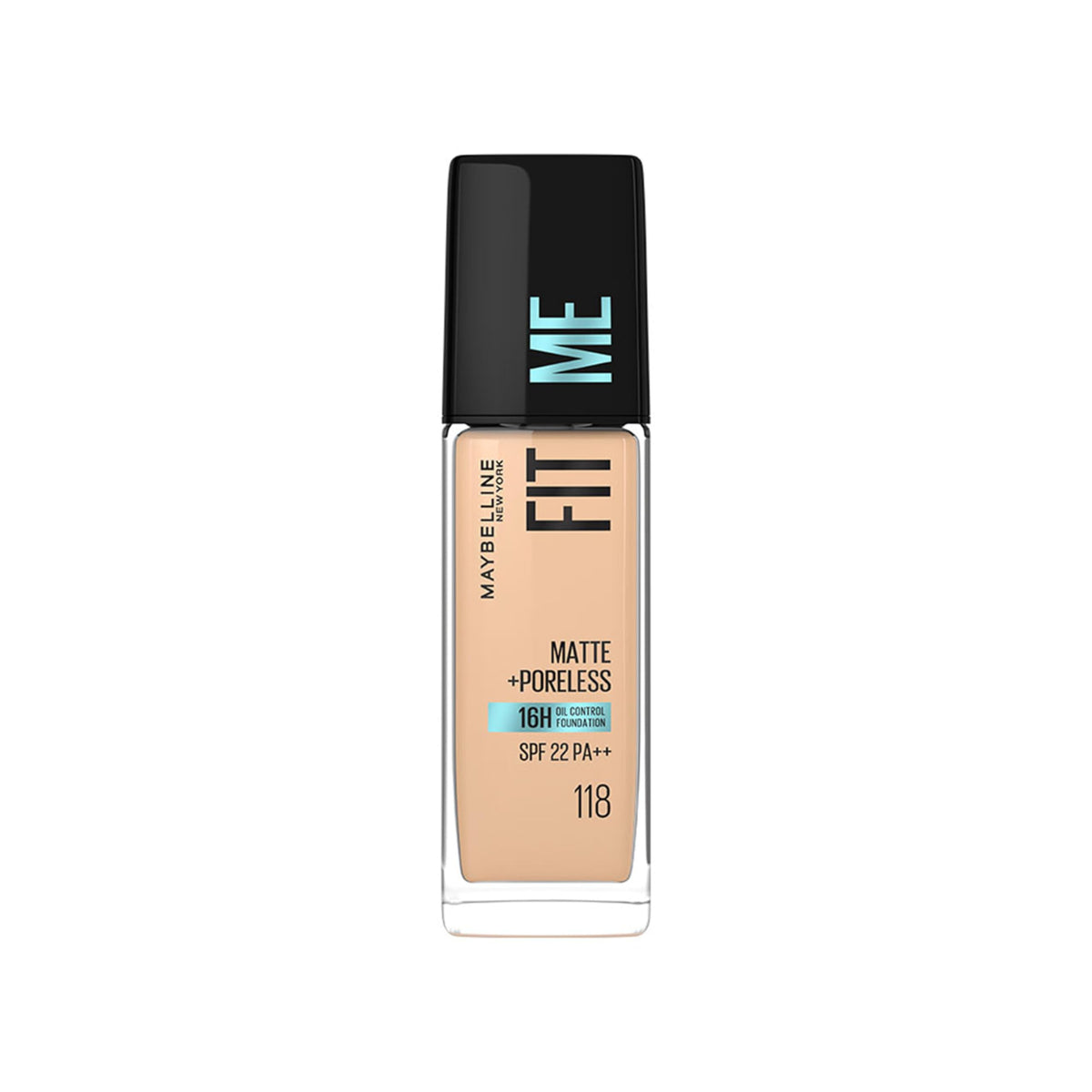 Maybelline New York Fit Me Matte + Poreless Liquid Foundation, , Matte Finish and pore minimizing Foundation, lightweight formula suitable for daily use and Indian Skin - 118 Light Beige, 30 ml