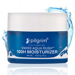 Pilgrim Swiss Aqua Rush™ 120H Moisturizer for face| Crafted with powerful hydrators-Swiss Aqua Rush™ & PatcH20®| Strengthens skin barriers| Plump & glowing skin| 120 Hrs of Increased hydration| 50gm