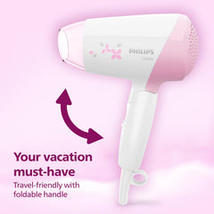 Philips Foldable Hair Dryer 1200 Watts| Advanced Safety with Wave Heat Tech | 3 Heat Settings with Cool Shot (Hot/Cool/Warm) | ThermoProtect Technology | HP8120/00 - Pink | Perfect Blow Dry & Style