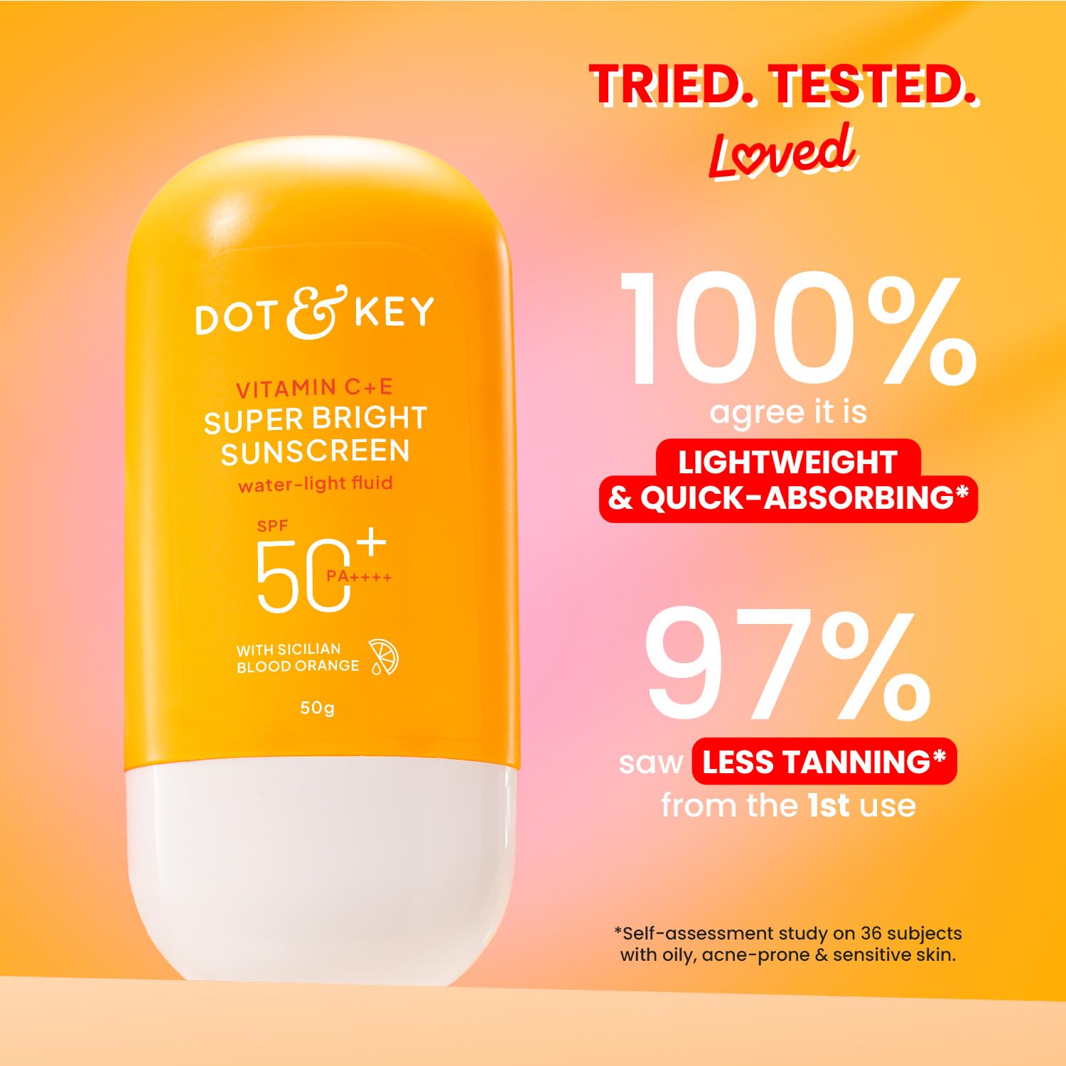 Dot & Key Vitamin C + E Super Bright Sunscreen In-Vivo Tested SPF 50+ PA++++ With New-Age UV Filters, Water-Light Fluid, Boosts Glow, Reduces Dullness & Dark Spots, Checks Tanning, No White Cast, 80g