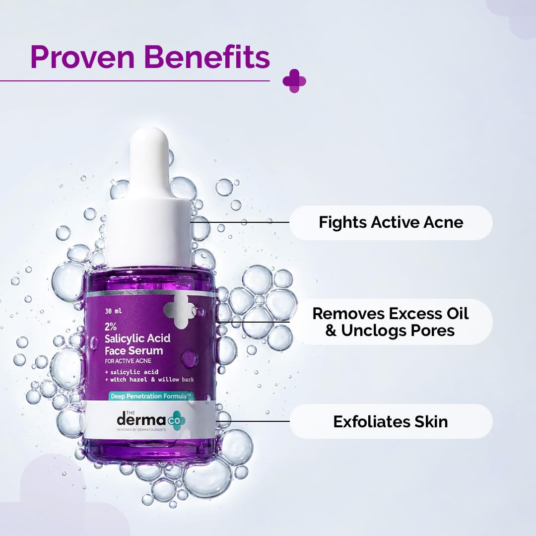The Derma Co 2% Salicylic Acid Face Serum | Reduces acne & blackheads | Tightens pores | Exfoliates & soothes inflammation | 30 ml