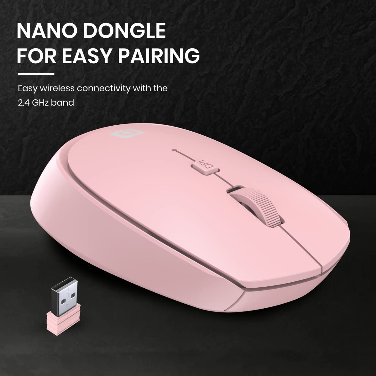 Portronics Toad 23 Wireless Optical Mouse with 2.4GHz, USB Nano Dongle, Optical Orientation, Click Wheel, Adjustable DPI(Pink) - Personal Computer from Portronics - Shop in Sri Lanka at Arcade.lk