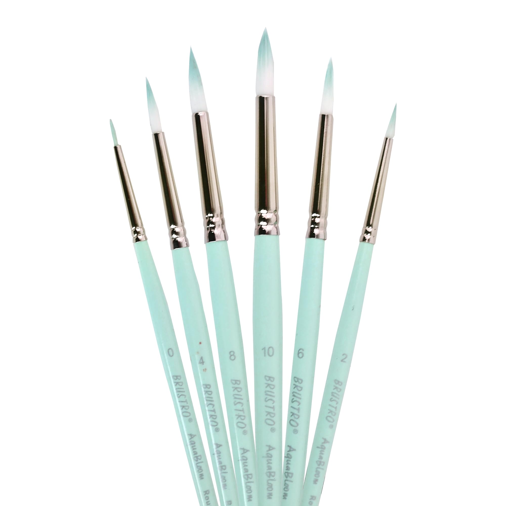 BRUSTRO AquaBloom Artist's Paint Brushes | Round | Set of 6 - Sizes (0, 2, 4, 6, 8, 10) | Wooden Handle, Comfortable Grip, Synthetic Bristles, Ideal for Watercolour, Gouache, Painting