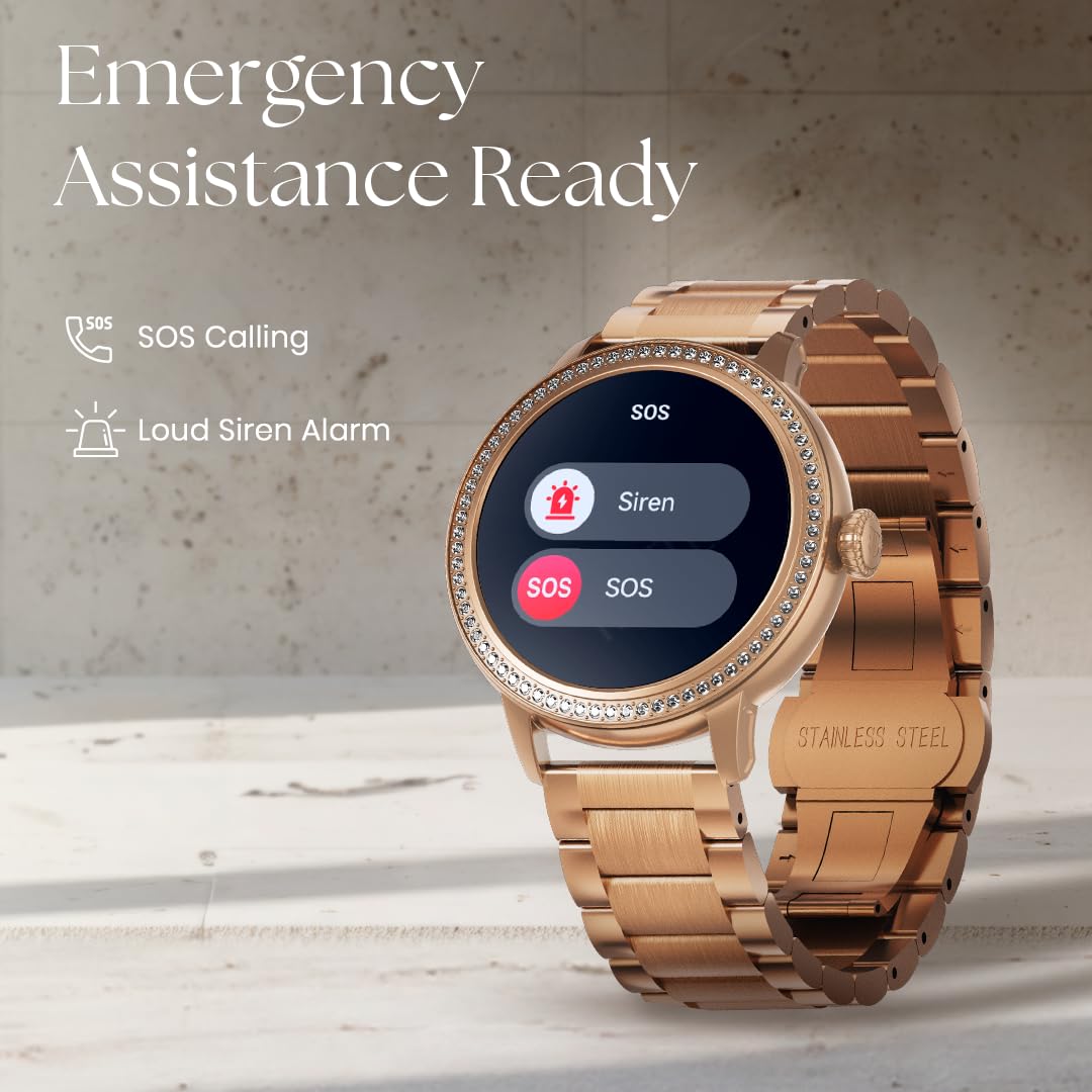 Titan Valerie 1.19" AMOLED Studded Stainless Steel Smart Watch for Women, Next-Gen Chipset, Functional Crown, SOS & BT Calling, Women Wellness Suite, BP & Skin Temp Monitor, Fast Charging (Brown)