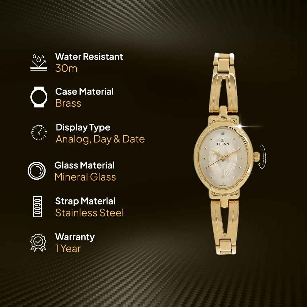 Titan Quartz Analog Champagne Dial Stainless Steel Strap Watch for Women-NM2594YM01