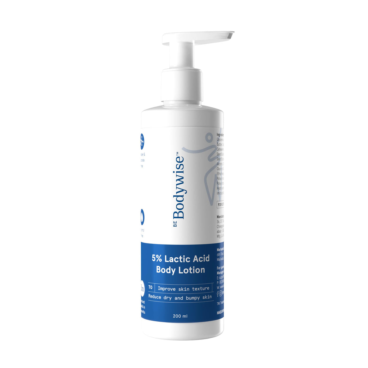 Be Bodywise 5% AHA Lactic Acid Body Lotion with 48Hr Moisturisation 200ml | Dermatologically Tested | Improves Skin Texture & Reduces Appearance of Strawberry Legs