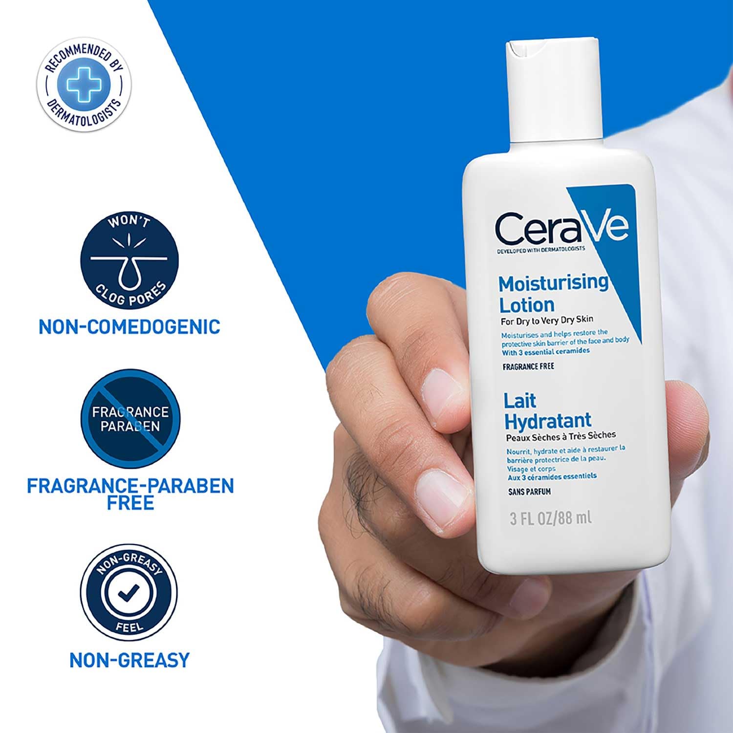 CeraVe Moisturizing Lotion For Dry Skin (88ml) - Formulated With 3 Essential Ceramides And Hyaluronic Acid | Non-Comedogenic, Oil Free And Fragrance-Free Body Lotion