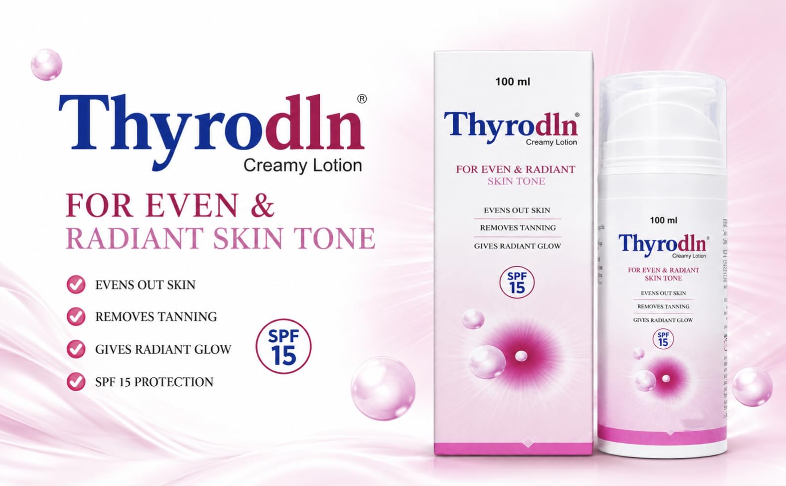 Thyrodln Creamy Lotion SPF 15 | Skin Moisturizing & Brightening Lotion | Helps Improve Skin Tone | Lightweight Daily Use | 100 ml