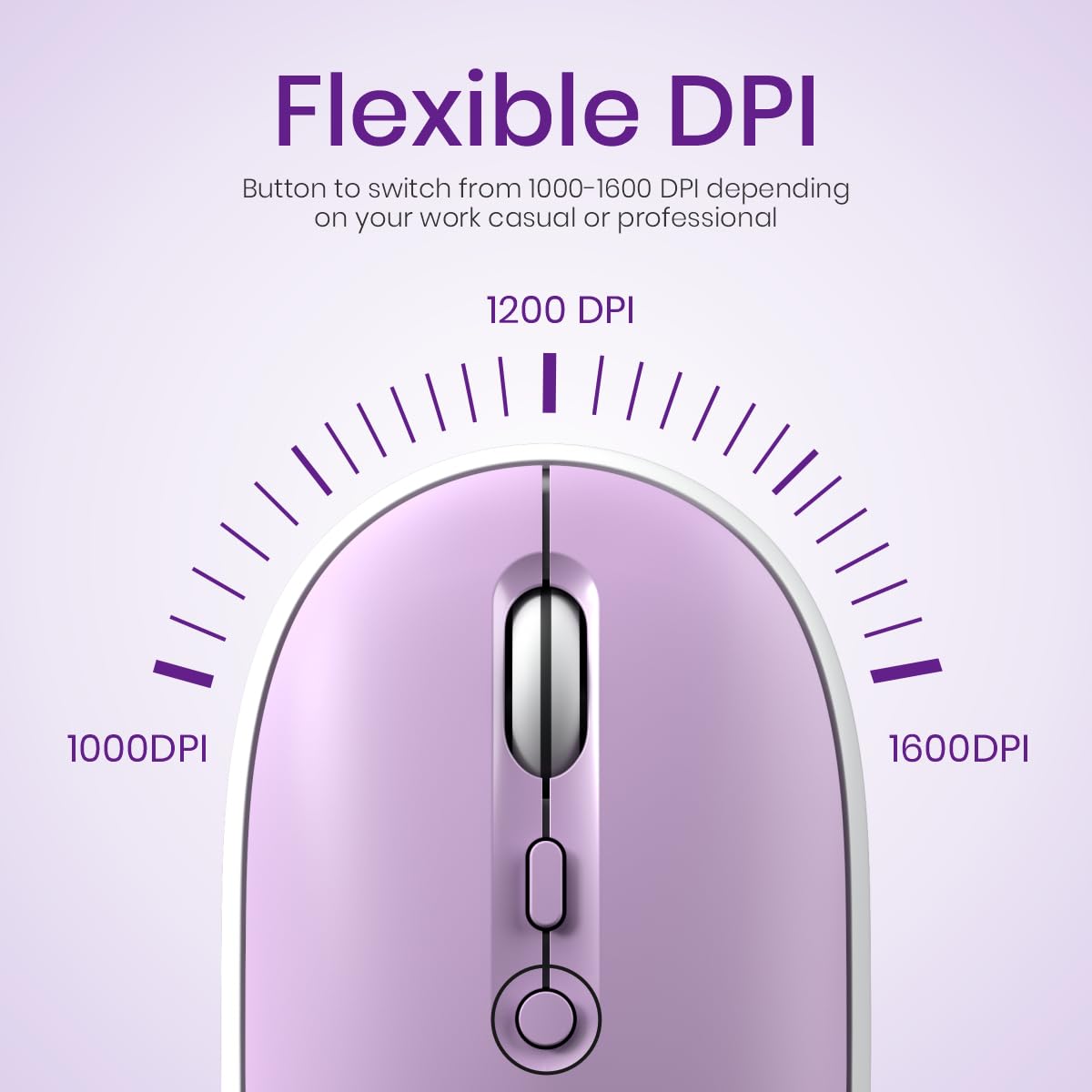 Portronics Toad II Bluetooth Mouse, with Bluetooth 5.0 & 2.4 Ghz Dual Wireless Connectivity, Rechargeable Battery, Adjustable DPI up to 1600 Compatible with Laptop, MacBook, PC (Purple)