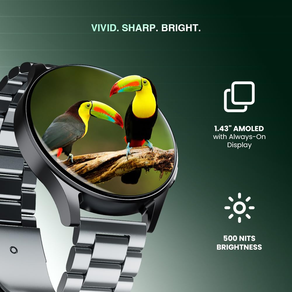 Prowatch Newly Launched Xtreme with Enhanced Fitness Features - 1.43" AMOLED AOD Display | Inbuilt GPS, Altimeter, Barometer & Compass | Body Energy Features| Corning Gorilla Glass 3 (Silicone)