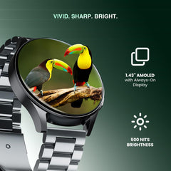 Prowatch Newly Launched Xtreme with Enhanced Fitness Features - 1.43" AMOLED AOD Display | Inbuilt GPS, Altimeter, Barometer & Compass | Body Energy Features| Corning Gorilla Glass 3 (Silicone)