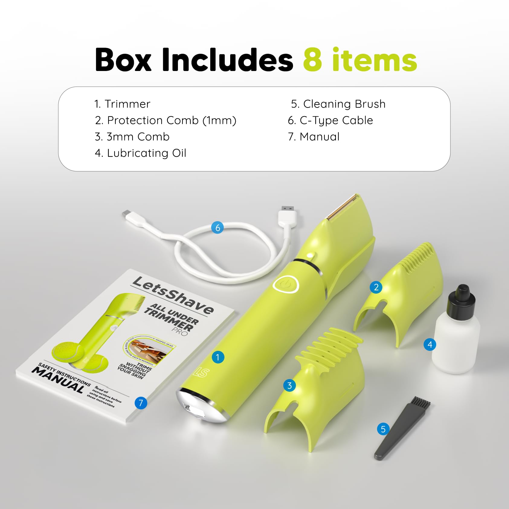 LetsShave Trimmer for Men Private Parts, Skin Safe 'R' Blades, Rechargeable Battery, 90Min Runtime & Water Proof, Pubic Hair Remover for Man, Body Groomer