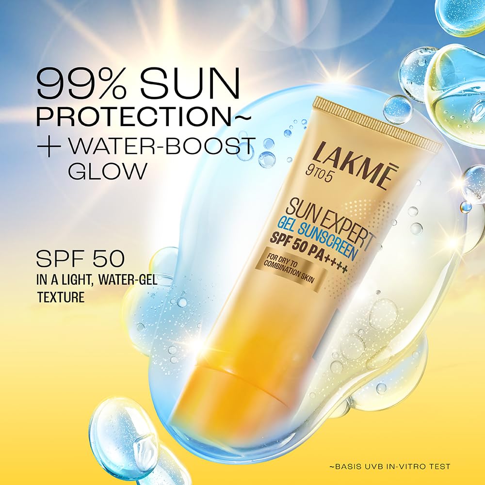 Lakmē Water Light Gel in-Vivo Tested SPF 50 PA++++ Sunscreen with Niacinamide for Oily Skin 50g