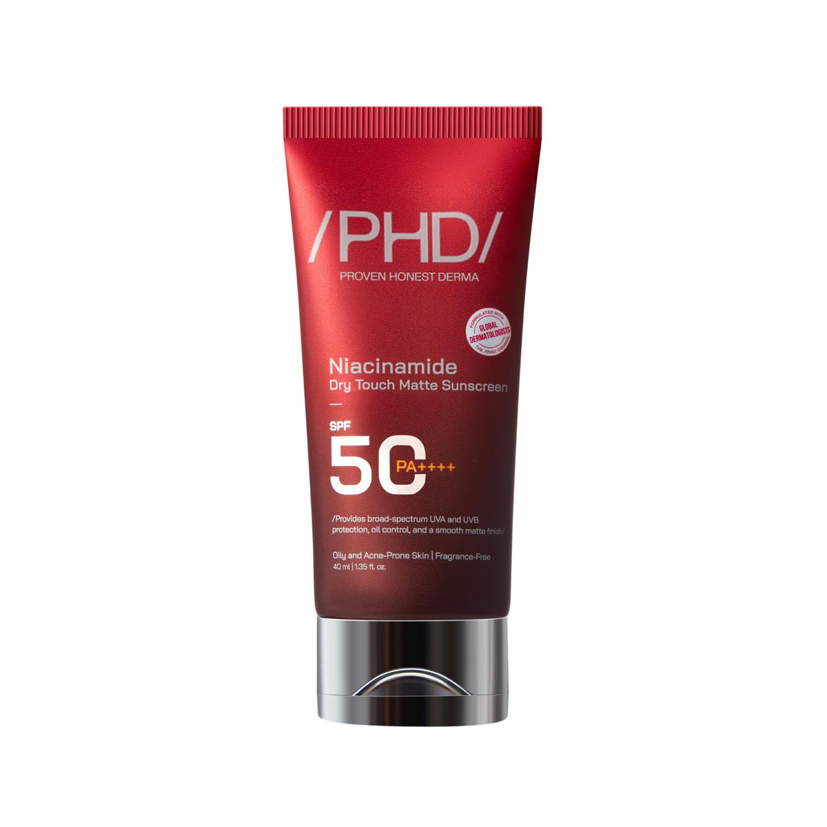 /PHD/ Niacinamide Dry Touch Matte Sunscreen SPF 50 PA++++ 40ml | Sunscreen for Oily & Acne-Prone Skin | Oil-Free, Non-Greasy, Lightweight with Broad-Spectrum UV Filters, Niacinamide & Cica