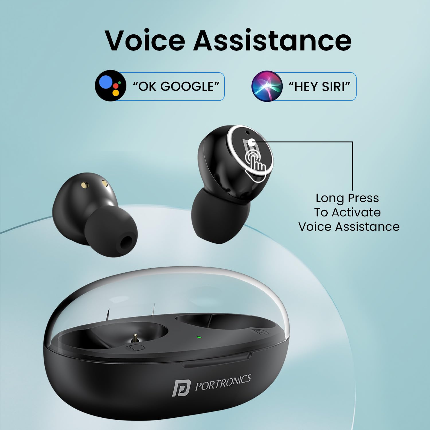 Portronics Harmonics Twins S13 in Ear True Wireless Earbuds with Mic, 24H Playtime, Game/Music Mode, Touch Control, 8mm Driver, Bluetooth 5.3v,IPX5 Water Resistance, Type C Fast Charging(Black)