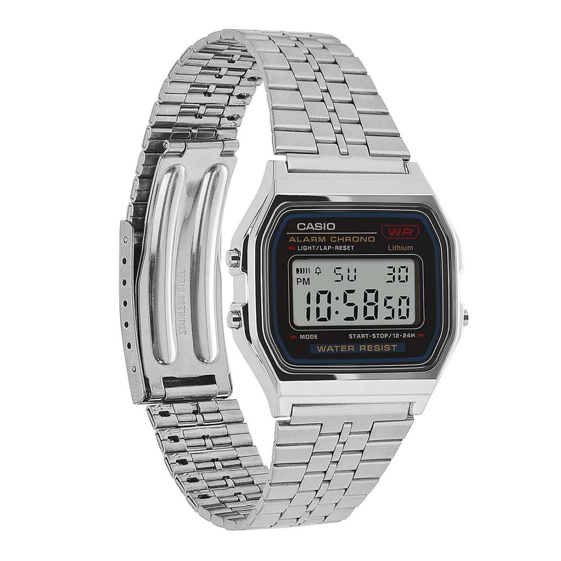 Casio Unisex Vintage A159W-N1DF Black Digital Dial Silver Stainless Steel Band D339