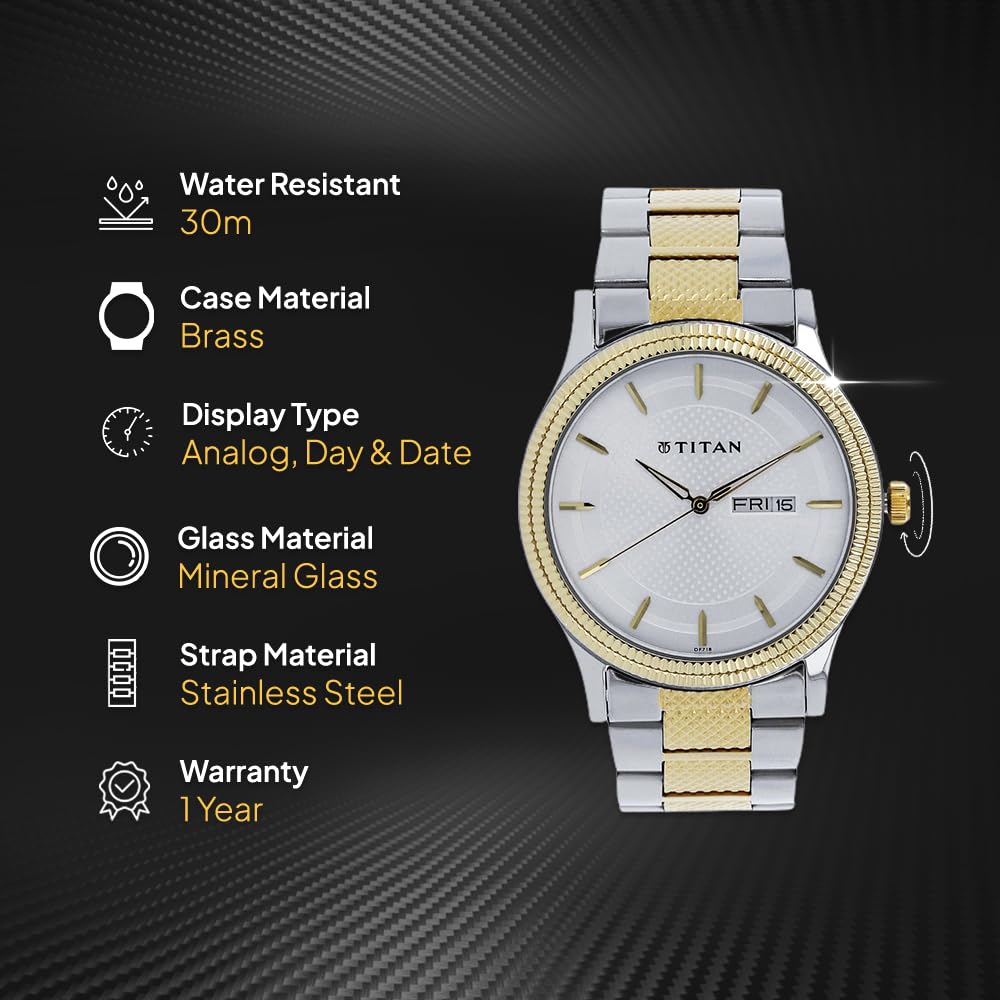 Titan Quartz Analog with Day and Date Silver Dial Stainless Steel Strap Watch for Men-NS1650BM03/NT1650BM03
