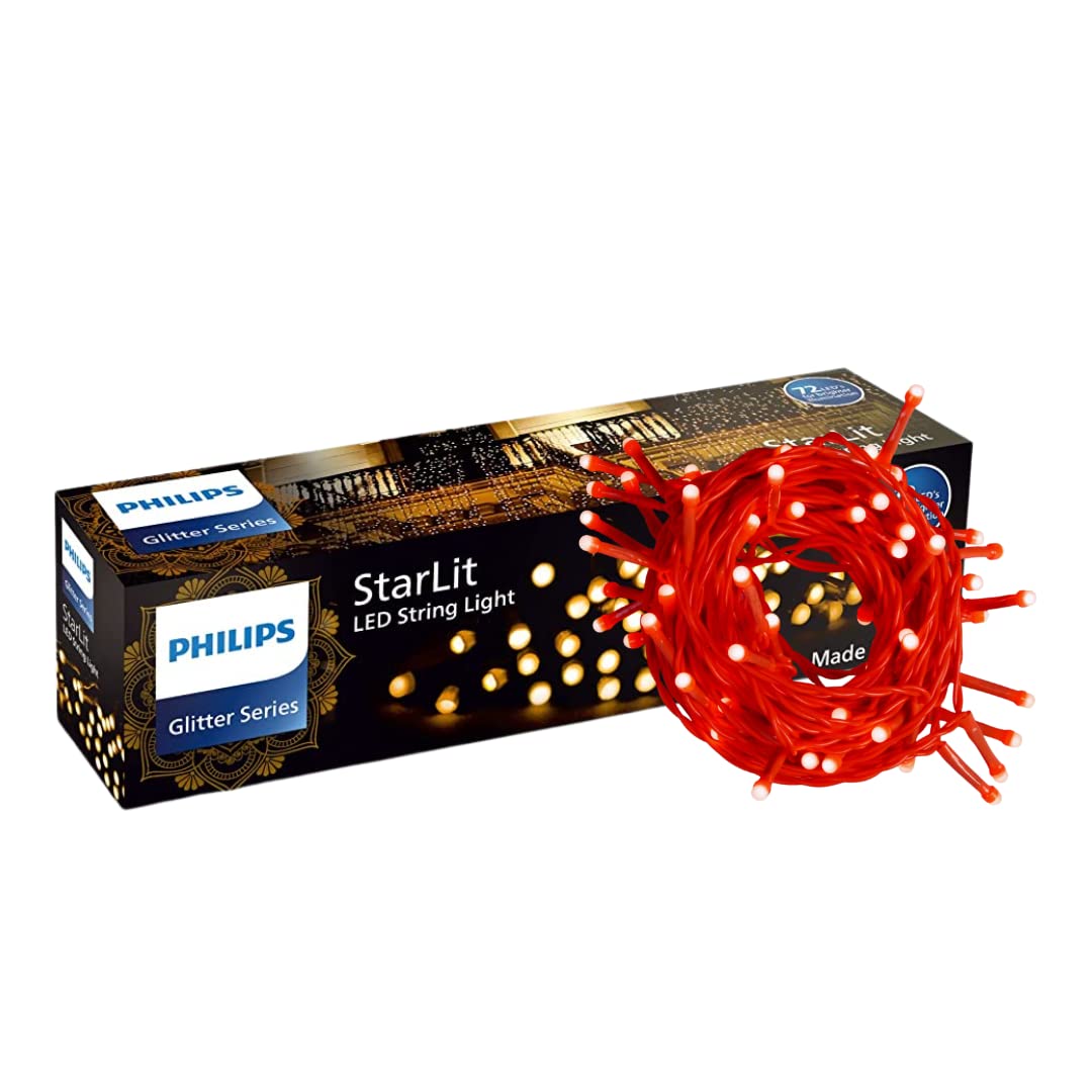 PHILIPS Starlit 12 Meter 72 LEDs String Light for Decoration | Festival LED String Light for Diwali, Christmas and Home Decoration, Red