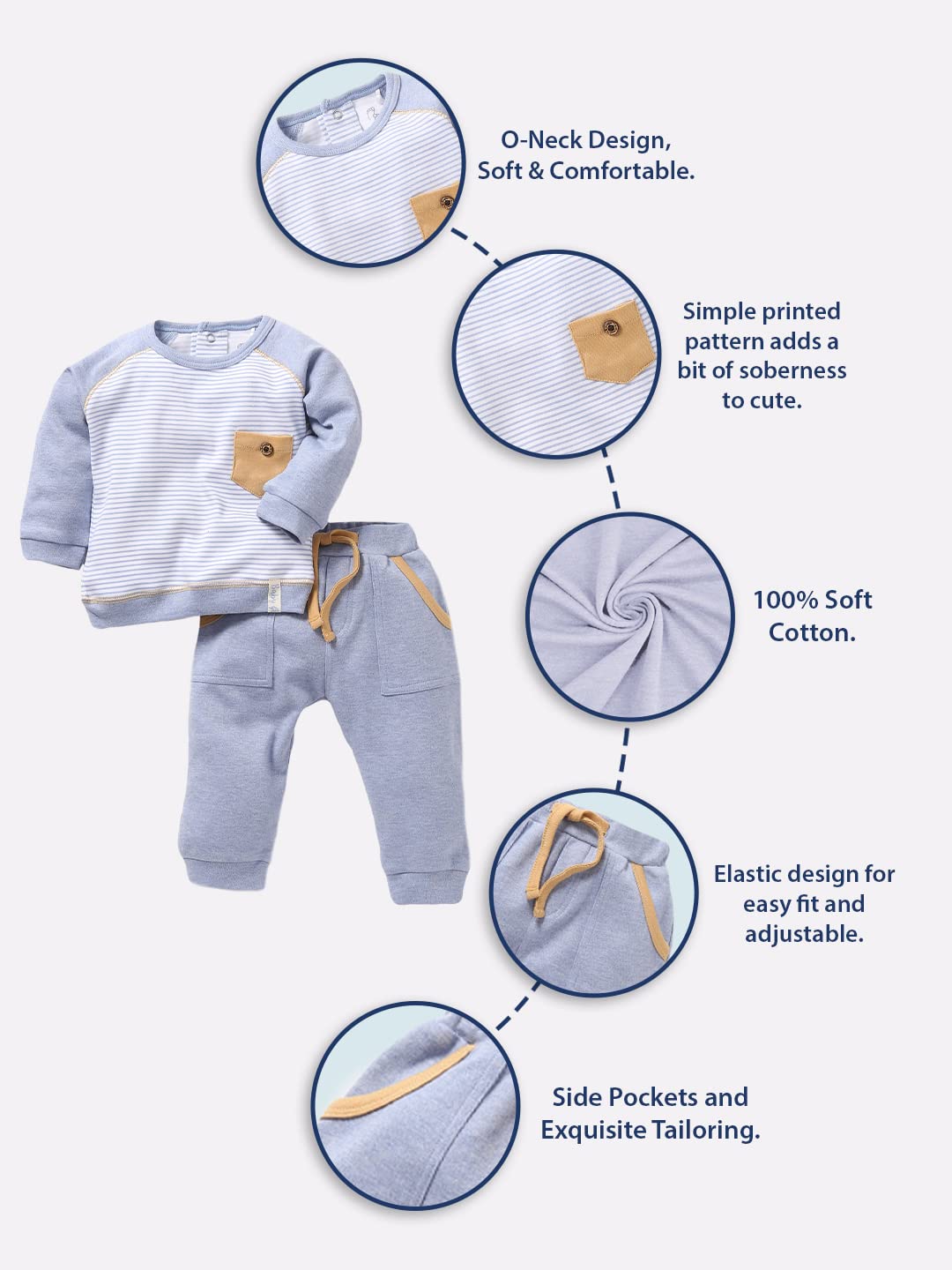 BABY GO Full Sleeve Cotton Baby Dress Regular T shirts Pant with Set (3-6M)