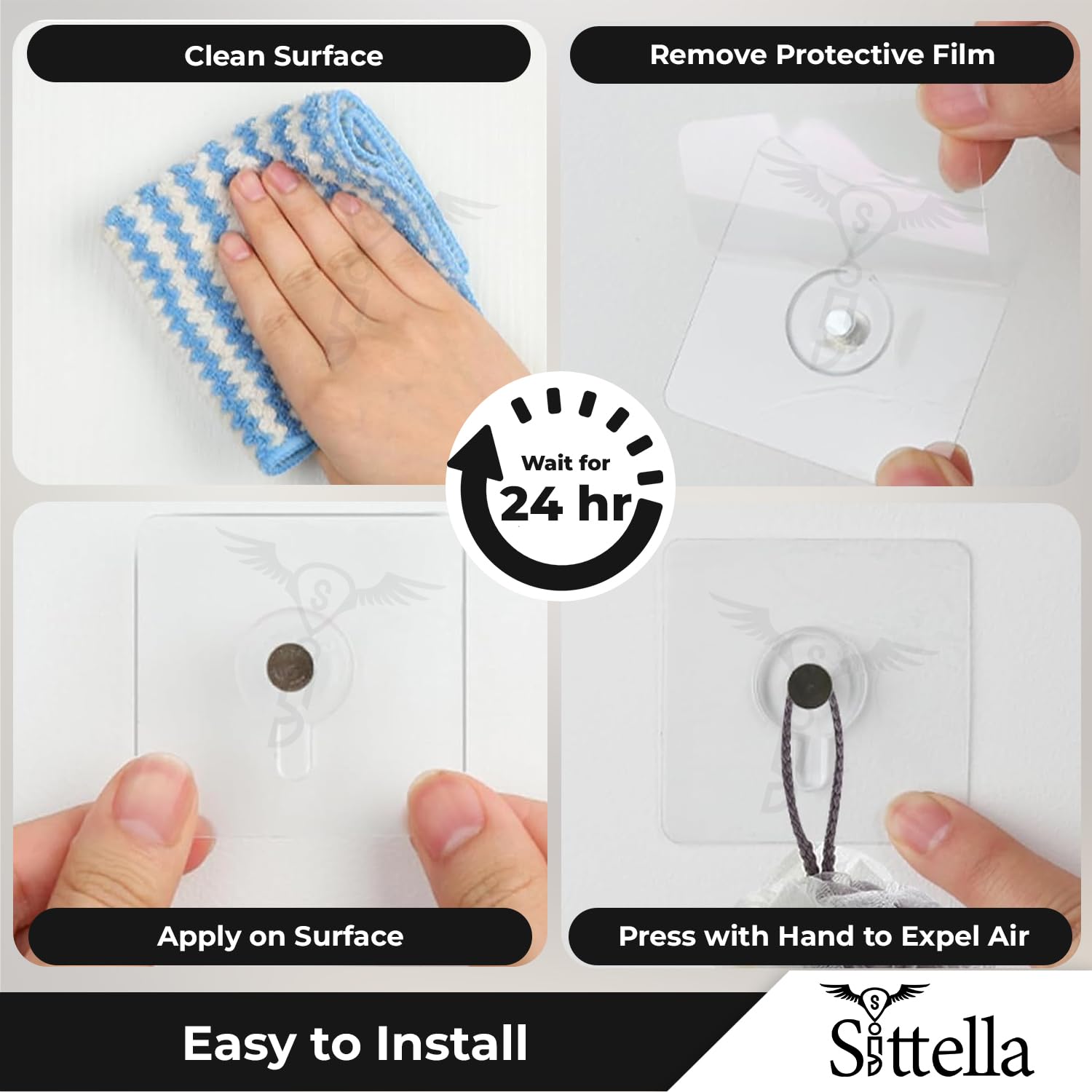 SITTELLA Stainless Steel 10 Pieces Self Adhesive Heavy Duty Nail Photo Wall Hook No Drilling Installation For Use Inside Home & Kitchen, Transparent - Home Improvement from SITTELLA - Shop in Sri Lanka at Arcade.lk