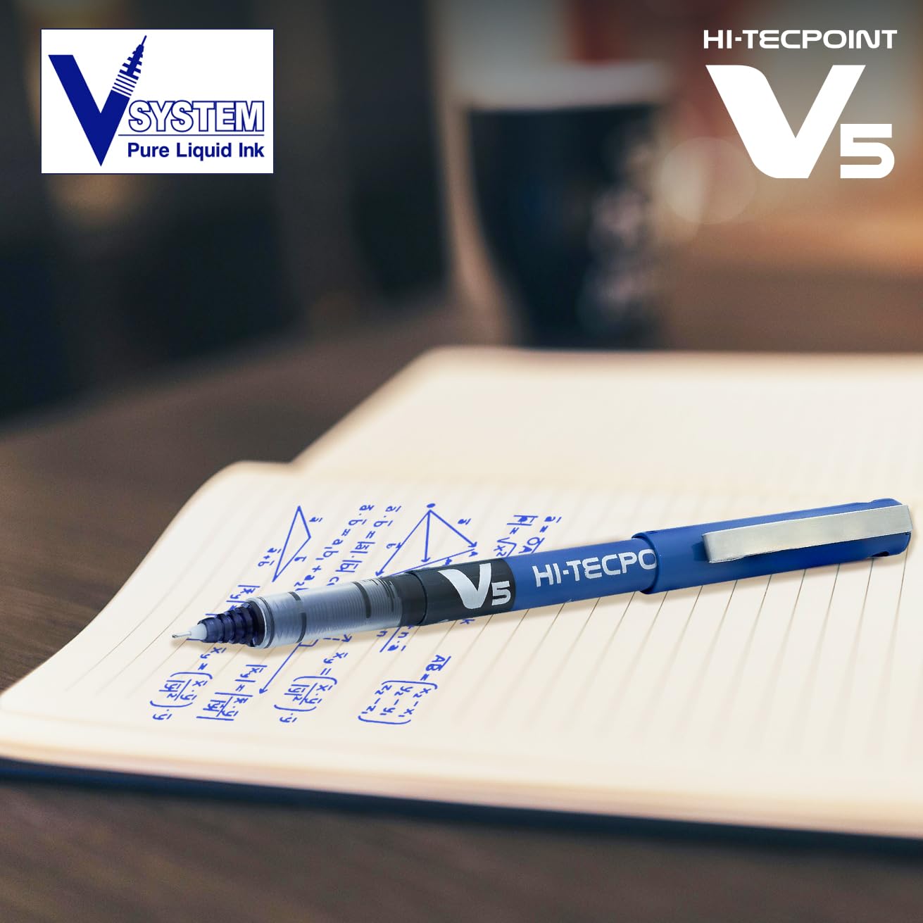 Pilot Hi-Tecpoint V5 0.5mm Extra Fine Point Pure Liquid Ink Roller Ball Pen | Blue Ink, Pack Of 5