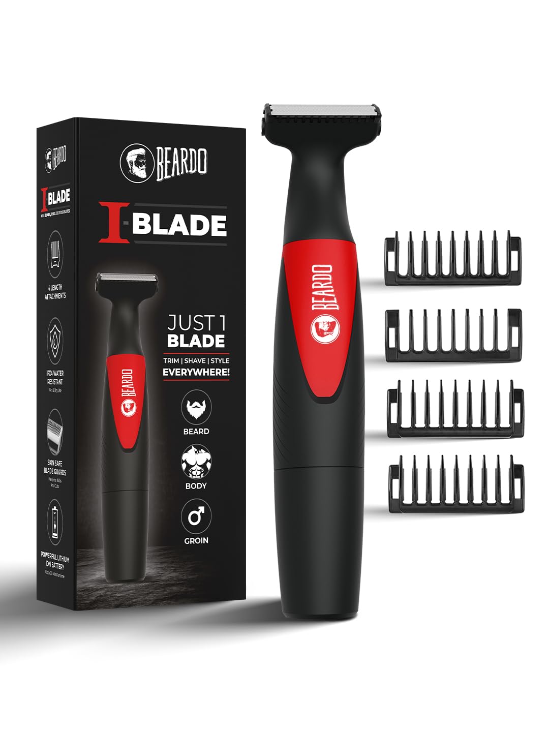 Beardo Multipurpose I Blade Trimmer & Shaver for Beard, Body, Hair & Groin | With 4 Trimming Combs | 90 min. Run Time USB TYPE C Charging - Personal Care Appliances from BEARDO - Shop in Sri Lanka at Arcade.lk