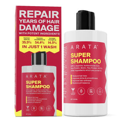 Arata Super Shampoo (300ml) with Argan Oil, Biotin & Soy Protein| Prevents Hair Loss | Boosts Hair Thickness | Reduces Breakage | Fights Microbial Infections | Adds Shine | Shampoo For Women & Men