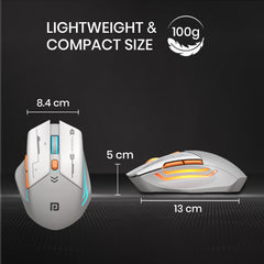 Portronics Vader Max Wireless Rechargeable Mouse, Thumb Support, Bluetooth 5.3 & 2.4 GHz Dual Mode, 6-Button Control, Adjustable DPI Up to 2400,Universal Compatibility for Laptop,Desktop,Gaming(Grey)