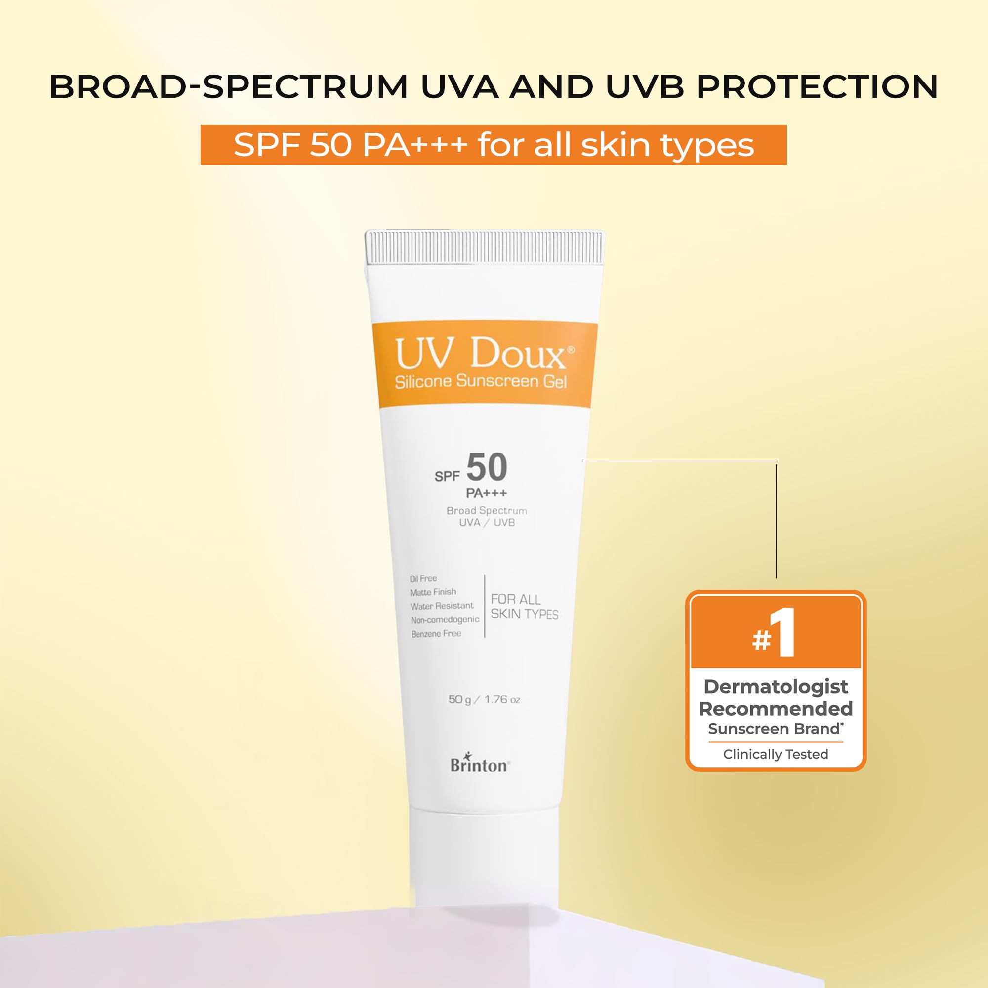 UV Doux Silicone Sunscreen Gel SPF 50 PA+++|India’s No.1 Dermatologist Recommended Brand|Invitro,In-Vivo Tested|UVA/UVB Protection, Benzene Free|No White Cast |Oily & Acne-Prone Skin |50 g