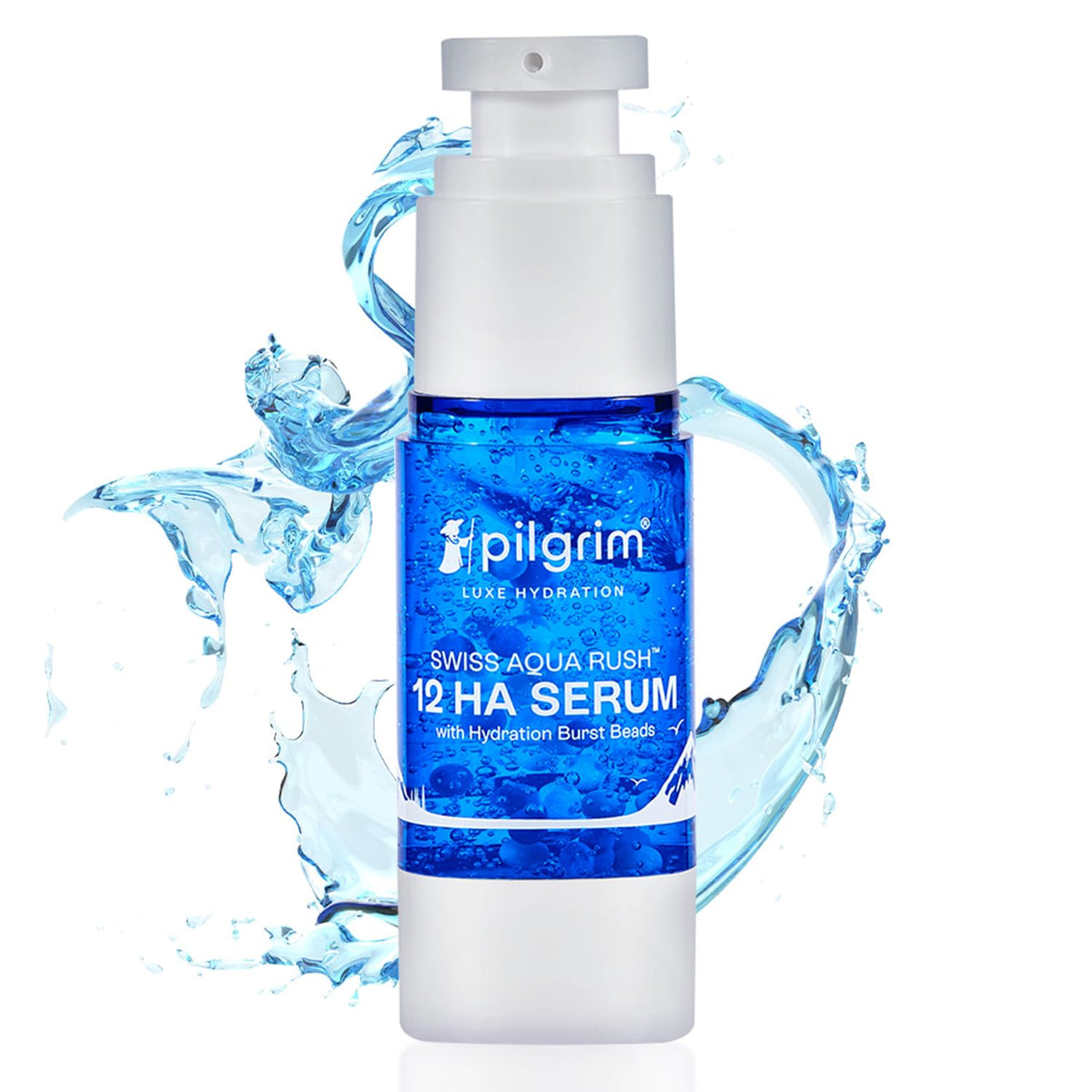 Pilgrim Swiss Aqua Rush™ 12 HA Serum (hyaluronic acid) with Hydration Burst Beads |Crafted with powerful hydrators-12 hyaluronic acid, Swiss Aqua Rush™, Copper Tripeptide |Long lasting hydration| 30ml
