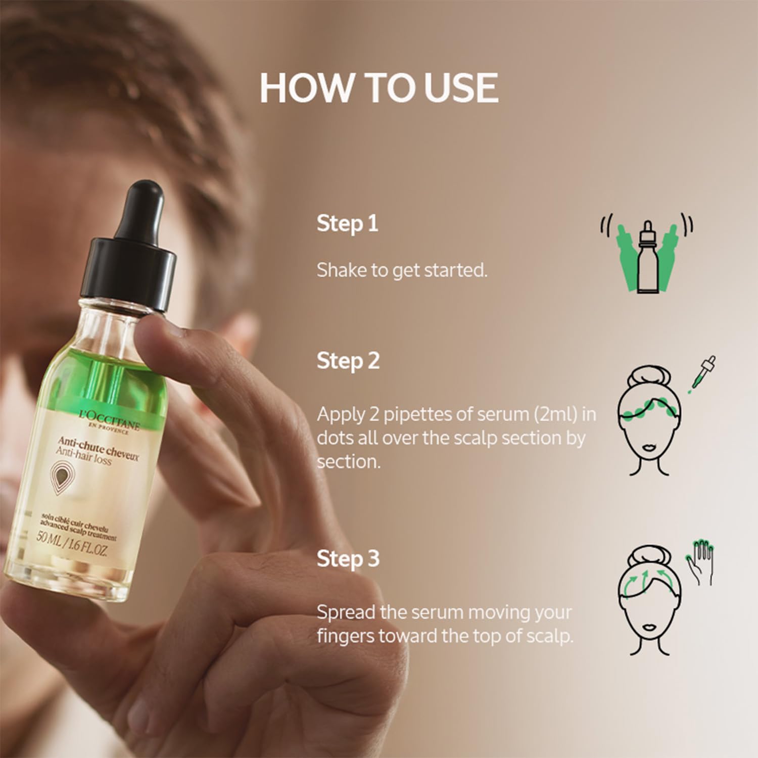 L'Occitane Anti-Hair Loss Treatment Serum, 50ml |less hair loss, more hair growth |Clinically proven to give +17,000 extra hairs