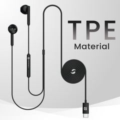 Portronics Conch Theta C in Ear Type C Wired Earphones with in Line HD Mic, Powerful Audio, 14.2mm Driver, Unique Earbuds Design, TPE Anti Tangle Wire, in line Controls, Wide Compatibility(Black)