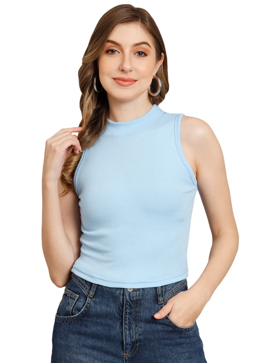 FUNDAY FASHION Women's Solid Ribbed Crop Tank Regular Fit Top For Women's