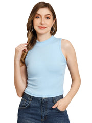 FUNDAY FASHION Women's Solid Ribbed Crop Tank Regular Fit Top For Women's