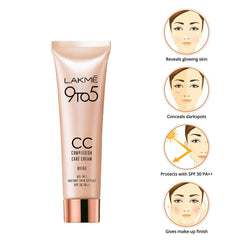 Lakme 9 to 5 CC Cream Mini|| Beige|| Light Face Makeup with Natural Coverage|| SPF 30 - Tinted Moisturizer to Brighten Skin|| Conceal Dark Spots|| 9 g