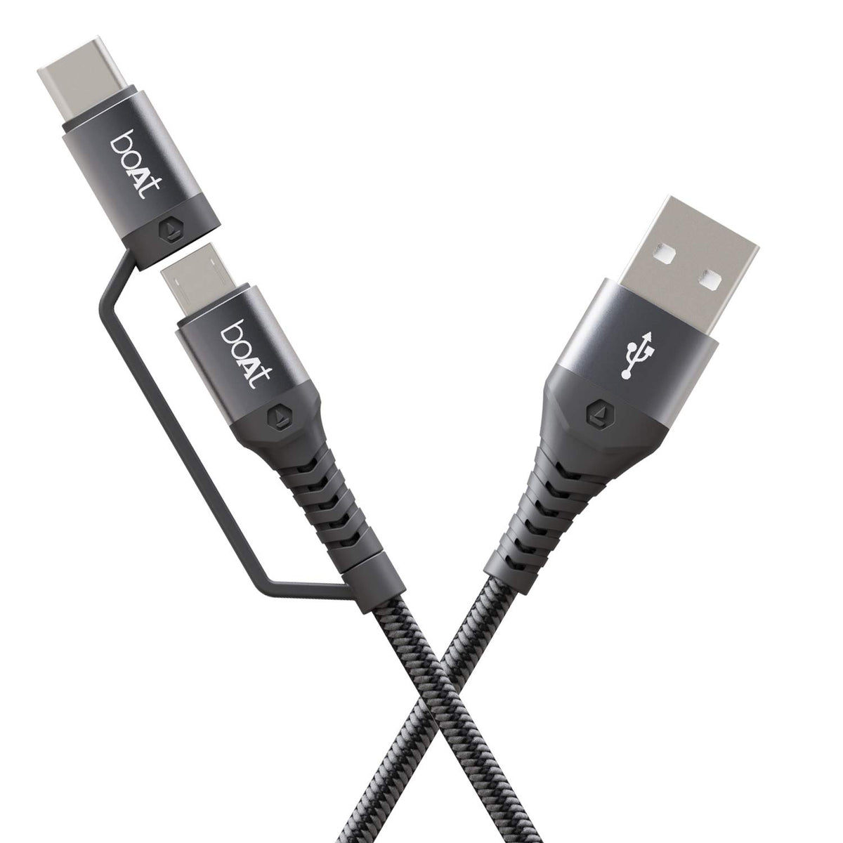 boAt Deuce USB 300 2 in 1 Type-C & Micro USB Stress Resistant, Sturdy Cable with 3A Fast Charging & 480mbps Data Transmission, 10000+ Bends Lifespan and Extended 1.5m Length(Mercurial Black) - Wireless Accessory from boAt - Shop in Sri Lanka at Arcade.lk