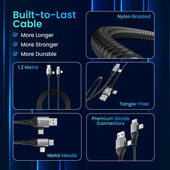 Portronics Konnect 4 IN 1 Unbreakable Nylon Braided Multi Functional Fast Charging Cable with Fast Data Transfer,For All Type C Android Smartphone & Lighting Device etc. - Wireless Accessory from Portronics - Shop in Sri Lanka at Arcade.lk