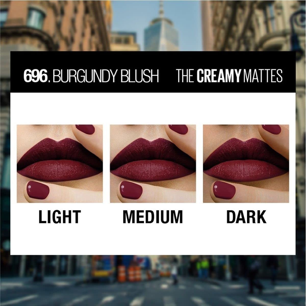 Maybelline New York Matte Lipstick, Intense Colour, Keeps Lips Moisturised, 696 Burgundy Blush, Color Sensational Creamy Matte Lipstick, 3.9g