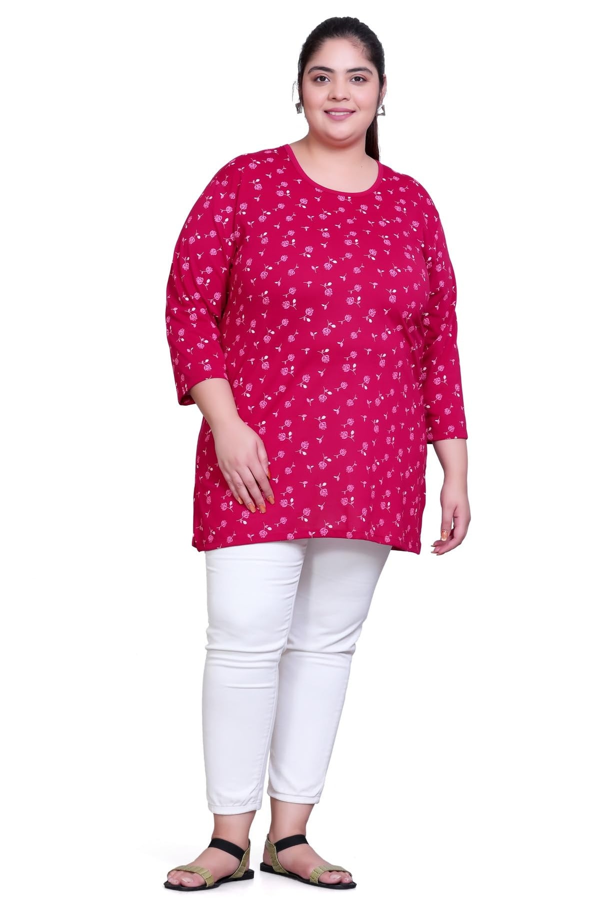 In Love Women's All Over Printed Full Sleeve Plus Size Semi Long T-Shirt