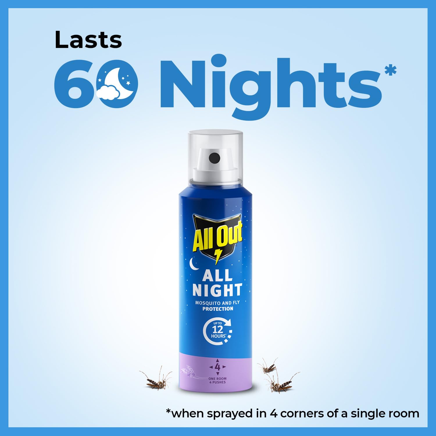 All Out All Night Mosquito Repellent Spray, 30ml | 1 Spray in Each Top Corner of the Room for 12 Hours Mosquito Protection | Lasts 60 Nights - Mosquito Repellents from All Out - Shop in Sri Lanka at Arcade.lk