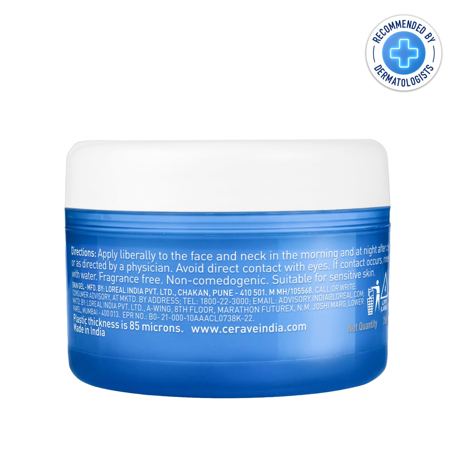 CeraVe HA Water Gel with Hyaluronic Acid, Ceramides & Niacinamide for Plumpy hydration | Oil-free gel moisturizer | 3 sec fast absorption | Dermat recommended for Women & Men | 25 ml