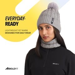 Boldfit Woolen Winter Cap for Women with Neck Warmer Soft Woolen Cap for Girls in Winter for Thermal Wear Stylish Warm Wear for Girls Woolen Garam Topaa Cap Branded Bennies Grey