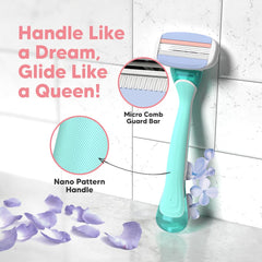 Letsshave Evior 3 Sensitive Shaving Razor for Women | 1 Handle + 2 Blades | Dual Moisture Bar with AloeVera, Vitamin E, Argan & Avocado Oils | 3 Months of Smooth Shaving