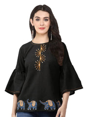 Yash Gallery Women's Cotton Patch Work Straight Top for Women
