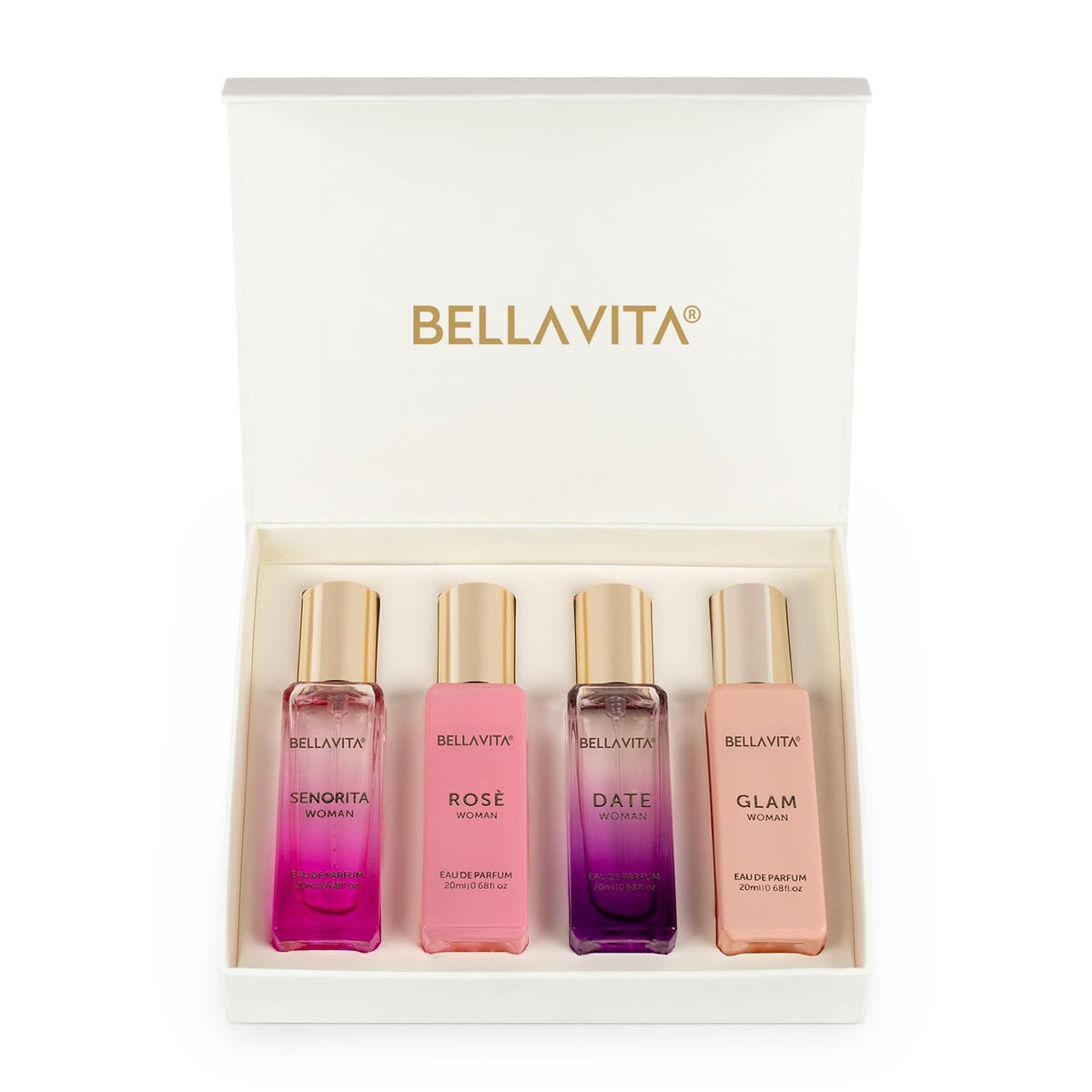 Bella Vita Luxury | Perfume Gift Set for Women 4x20ml | Gifts for Woman | Perfume for Woman | Date, Senorita, Glam, Rose Long Lasting EDP | Floral & Fruity Premium Fragrance | Glammy.lk