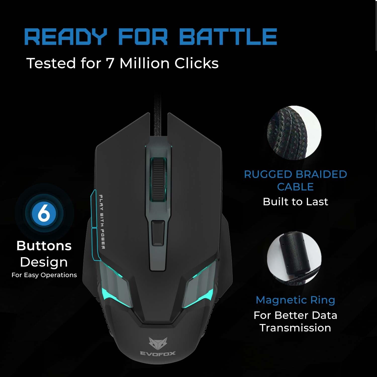 EvoFox Spectre USB Wired Gaming Mouse with Upto 3600 DPI Gaming Sensor | 6 Buttons | Upto 7 Million Clicks | 7 Colours Breathing Rainbow Lighting - Video Games from EvoFox - Shop in Sri Lanka at Arcade.lk